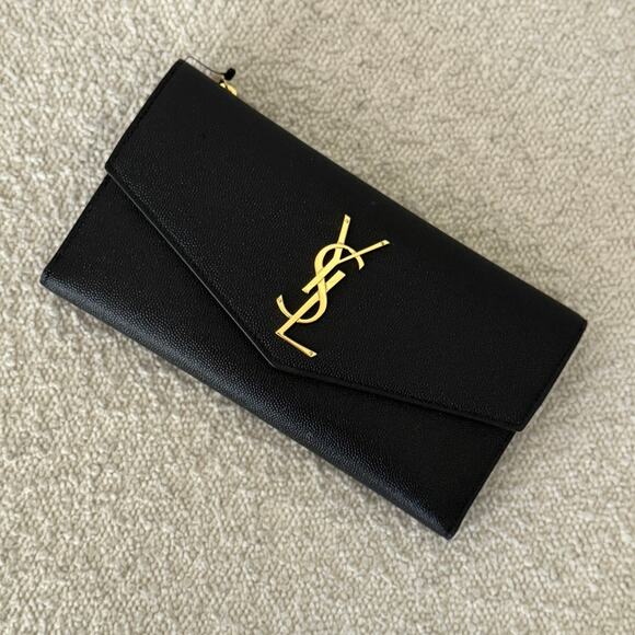 Saint Laurent Large Uptown Black Leather Wallet YSL Monogram Gold Hardware NIB - Picture 9 of 13